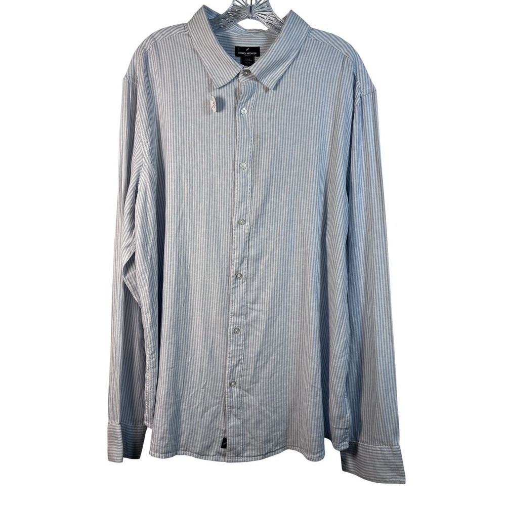 New DANIEL HECHTER Sz XXL Shirt Men's White Blue Stripe Linen Blend L/S NWT